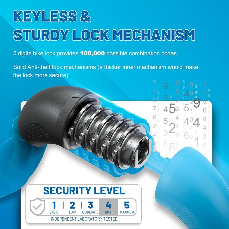 APECYC Heavy Duty Bike Chain Lock – 5 Digit Combination Anti-Theft Bicycle Lock, 3FT/4FT/5FT Hardened Steel Square Links for E-Bike, Motorcycle, Scooter, Gate - Image 3